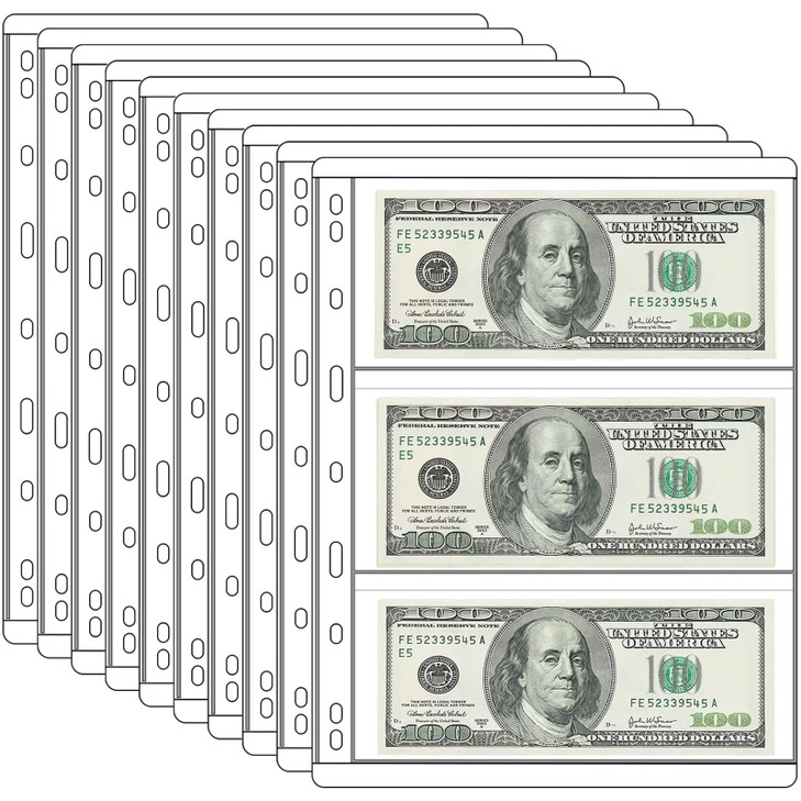 Ettonsun 10 Sheets Currency Sleeves Paper Money Collection Supplies PagesCurrency Collecting Page Standard 9Hole Coin Bi